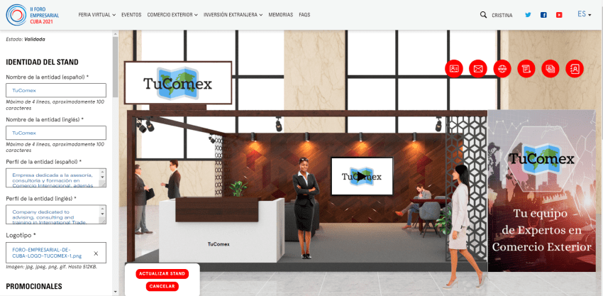 Stand virtual de TuComex en el Foro empresarial Cuba 2021