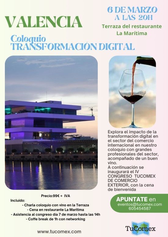 Charla Coloquio sobre Transformación Digital con vino en La Marítima - Cartel