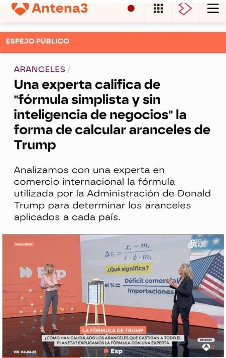Explicamos los aranceles de Trump en Espejo Público de Antena 3 - Extracto