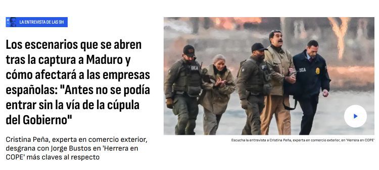 TuComex analiza en COPE el nuevo tablero geopolítico y comercial en Venezuela - Portada