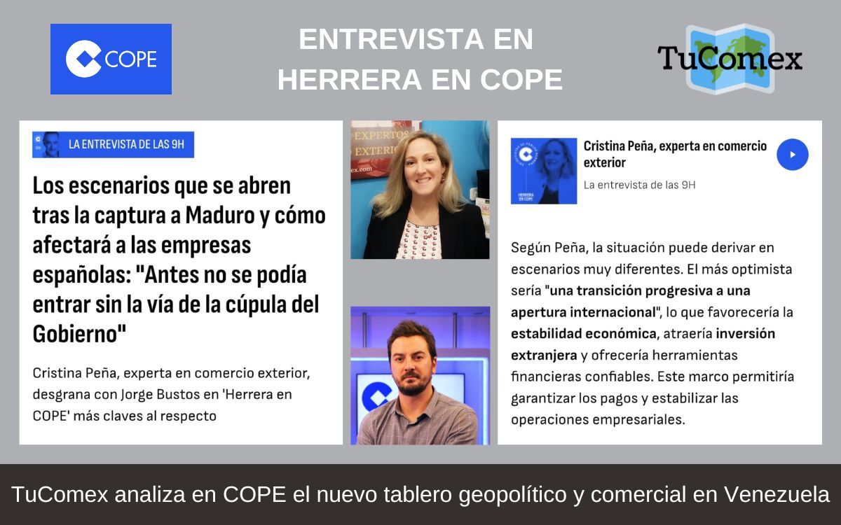 TuComex analiza en COPE el nuevo tablero geopolítico y comercial en Venezuela