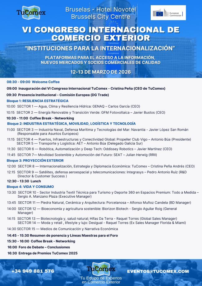 Celebramos el VI Congreso Internacional de TuComex en Bruselas - Programa de ponencias